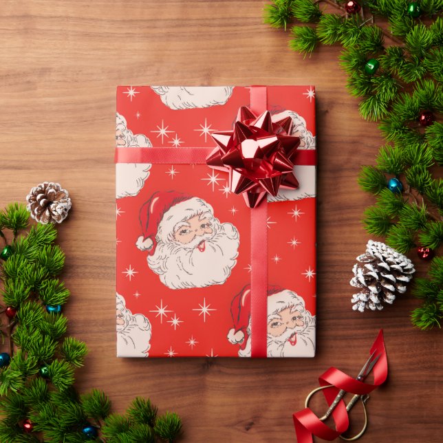 Retro Mid Century Christmas Santa  Wrapping Paper (Holiday Gift)