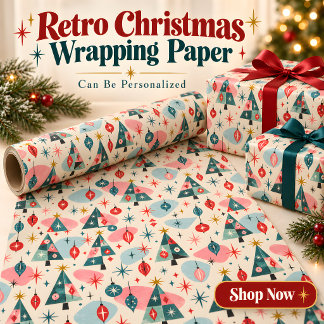 Retro Mid Century Christmas Trees Wrapping Paper