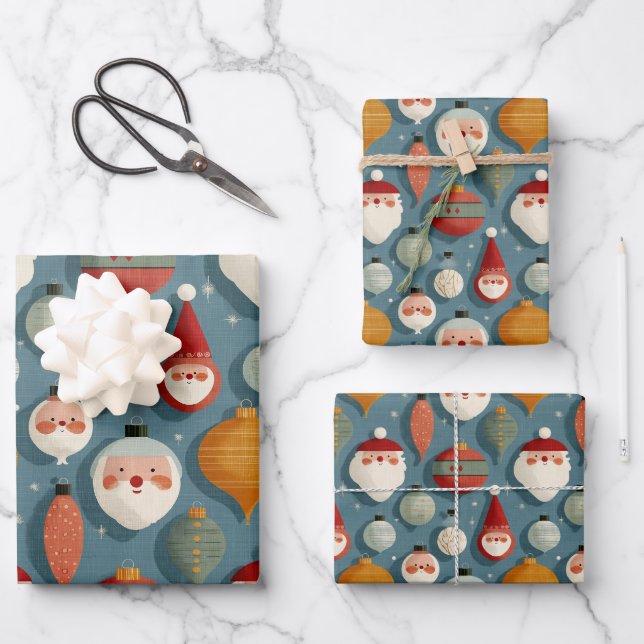 Retro Mid Century Christmas Wrapping Paper Sheet (Front)
