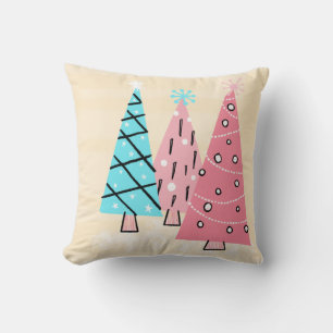 Retro Mid-century Colourful Holiday Trees Cushion