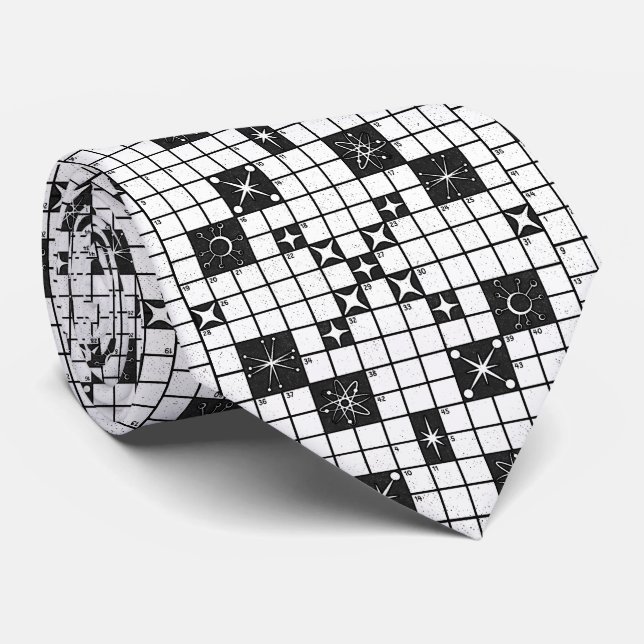 Retro Mid Century Crossword Puzzle Tie (Rolled)