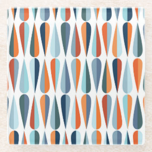 Retro mid-century, drop shapes pattern. glass coaster