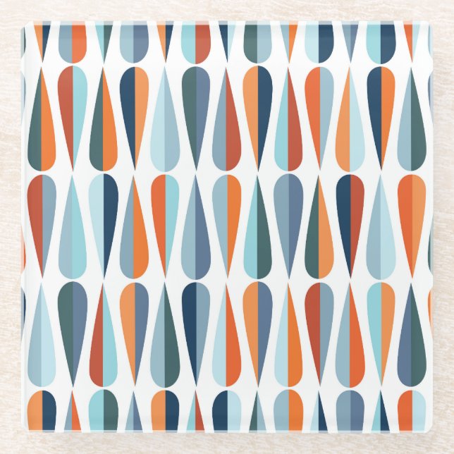Retro mid-century, drop shapes pattern. glass coaster (Front)