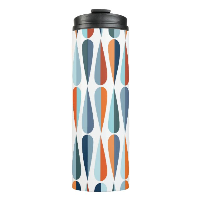 Retro mid-century, drop shapes pattern. thermal tumbler (Front)