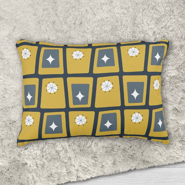 Retro Mid Century Funky Blocks 2 Navy, Mustard Decorative Cushion (Creator Uploaded)