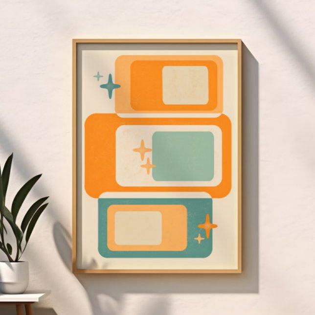 Retro Mid Century Geometric Abstract Teal Orange Poster (Creator Uploaded)