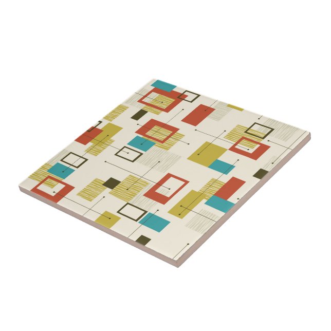 Retro Mid-Century Geometric Colourful Pattern Ceramic Tile (Side)