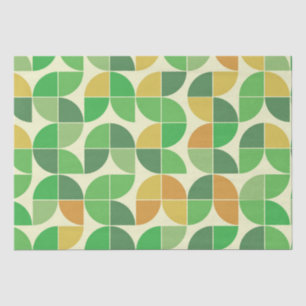 Retro Mid Century Geometric Floral Green  Tissue Paper