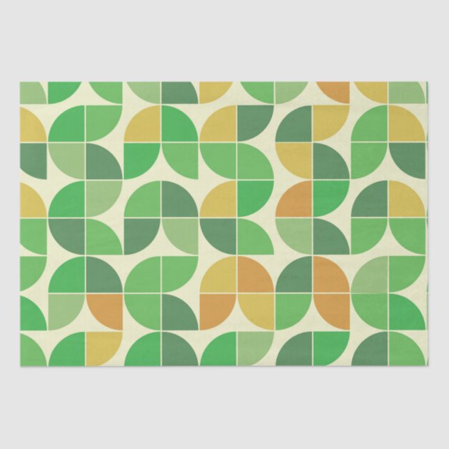 Retro Mid Century Geometric Floral Green  Tissue Paper (Front)