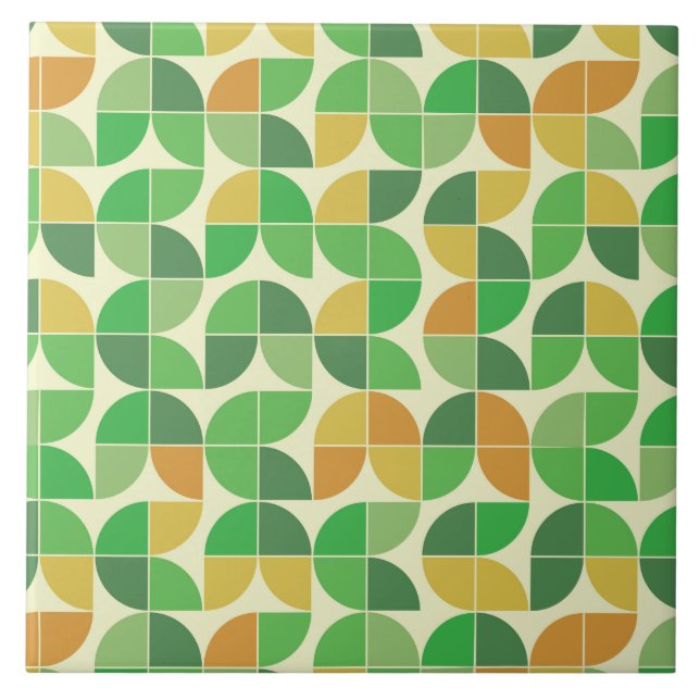 Retro Mid Century Geometric Green Orange  Ceramic Tile (Front)