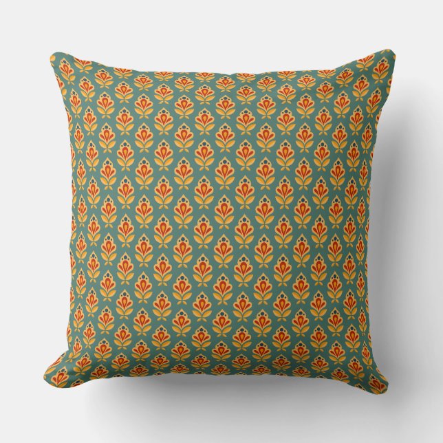 Retro Mid- Century Geometric Print 1970s Patterned Cushion (Front)