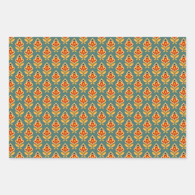 Retro Mid- Century Geometric Print Patterned Wrapp Wrapping Paper Sheet (Front)