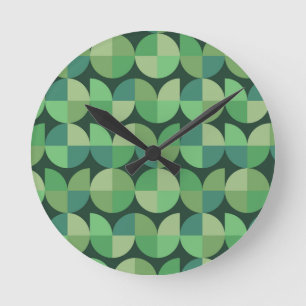 Retro mid century geometric shapes in green  round clock