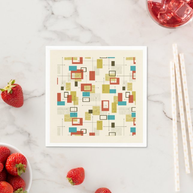 Retro Mid-Century Geometric Shapes Pattern Napkin (Insitu)