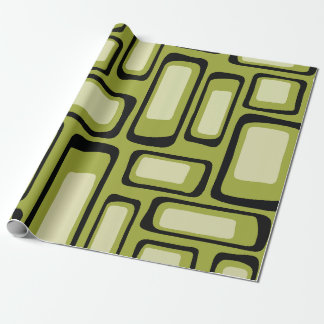 Retro Mid-Century Green Rounded Rectangle Grid Wrapping Paper