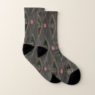 Retro Mid-Century Grey and Pink Argyle Pattern Socks