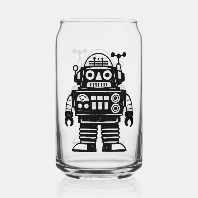 Retro Mid Century Inspired Robot Can Glass (Front)