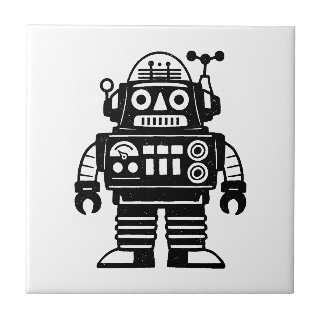 Retro Mid Century Inspired Robot Ceramic Tile (Front)