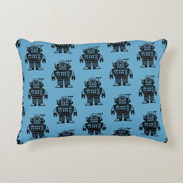 Retro Mid Century Inspired Robot Pattern Decorative Cushion (Front)