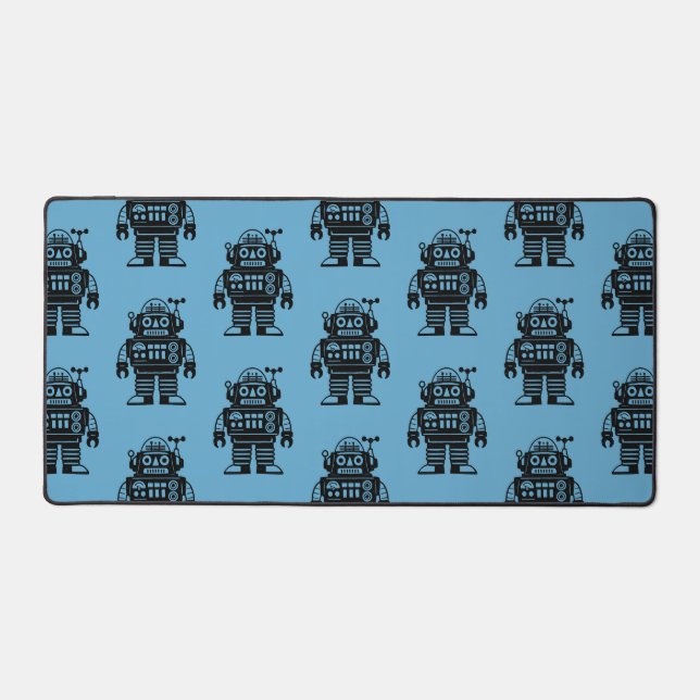 Retro Mid Century Inspired Robot Pattern Desk Mat (Front)