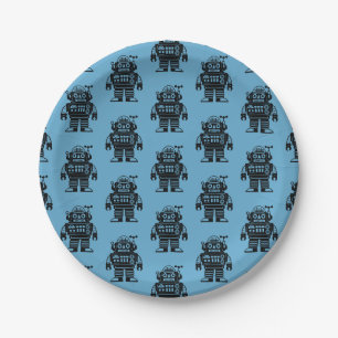 Retro Mid Century Inspired Robot Pattern Paper Plate