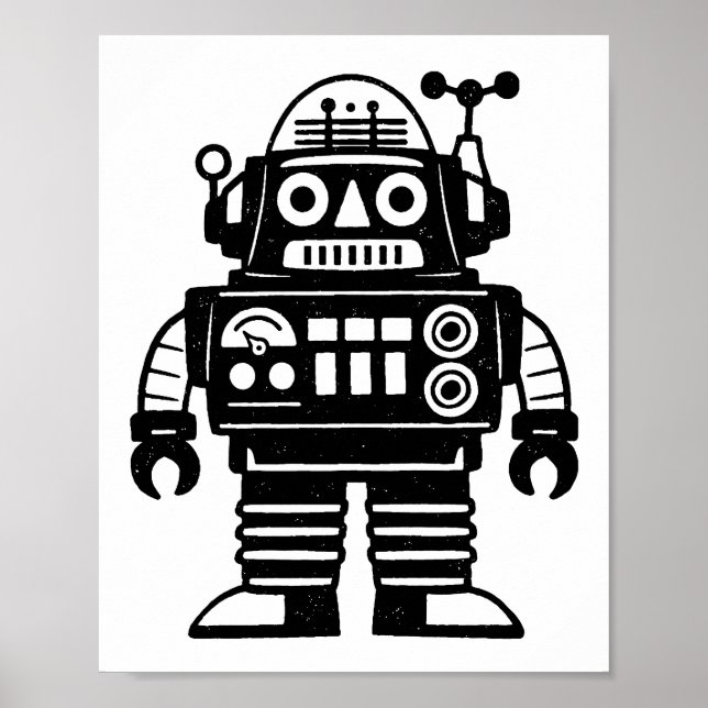 Retro Mid Century Inspired Robot Poster (Front)