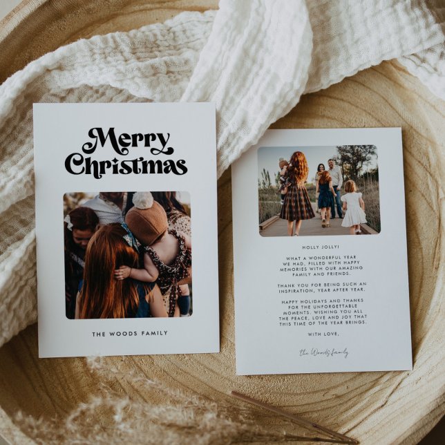 Retro Mid Century Merry Christmas 2 Photo Holiday Card (Creator Uploaded)