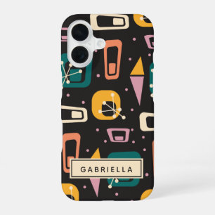 Retro Mid Century Mod Atomic Black Personalised iPhone 16 Case
