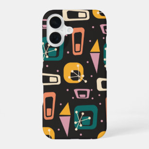 Retro Mid Century Mod Atomic Space Age Black iPhone 16 Case