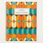 Retro Mid Century Mod Orange Personalised 2025 Planner<br><div class="desc">Step into style with this Retro Mid Century Modern Pattern Personalised Planner, featuring a bold orange and blue design! Inspired by classic mid-century aesthetics, this planner combines sleek geometric shapes and vibrant hues for a timeless yet trendy look. Perfect for staying organised with a touch of vintage charm, it’s both...</div>