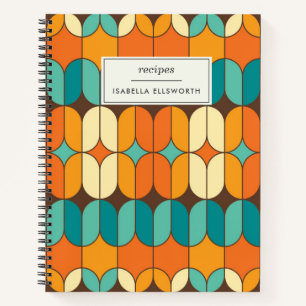 Retro Mid Century Mod Orange Personalised Recipe Notebook