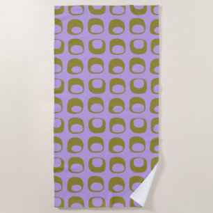 Retro Mid Century Mod Pattern Olive and Lavender Beach Towel