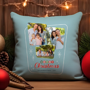 Retro Mid-century Modern 3 Photo Christmas Cushion