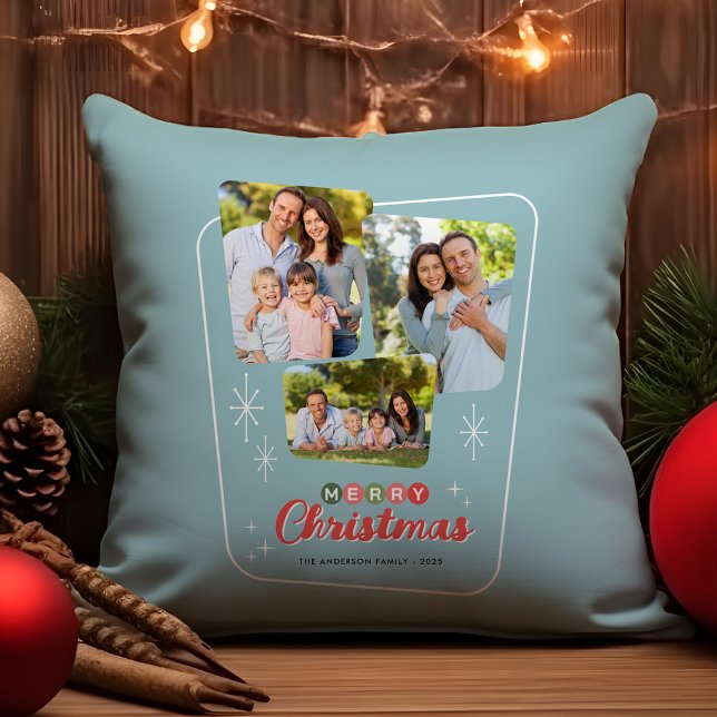 Retro Mid-century Modern 3 Photo Christmas Cushion (Creator Uploaded)