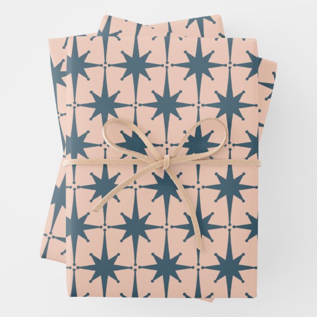 Retro Mid Century Modern 50s Starburst Pattern Wrapping Paper Sheet (In situ)