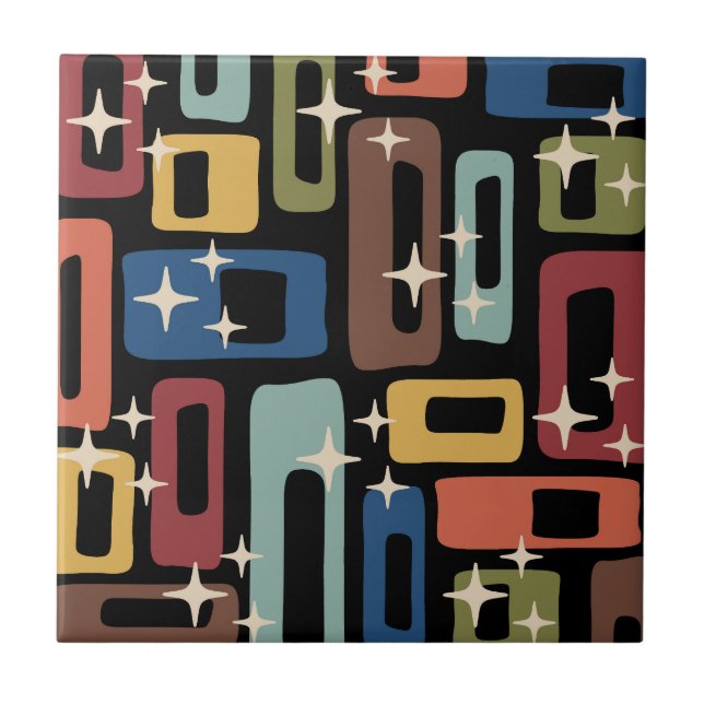 Retro Mid Century Modern Abstract Ceramic Tile (Front)