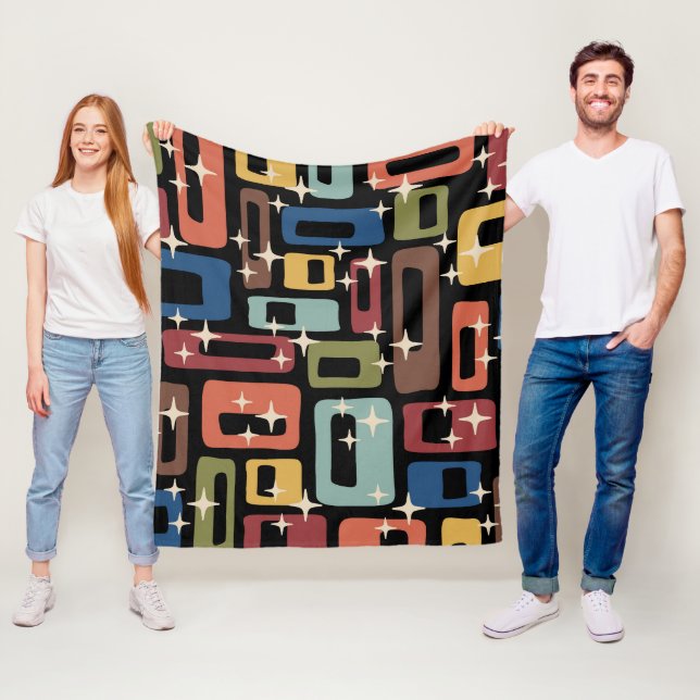 Retro Mid Century Modern Abstract Fleece Blanket (In Situ)