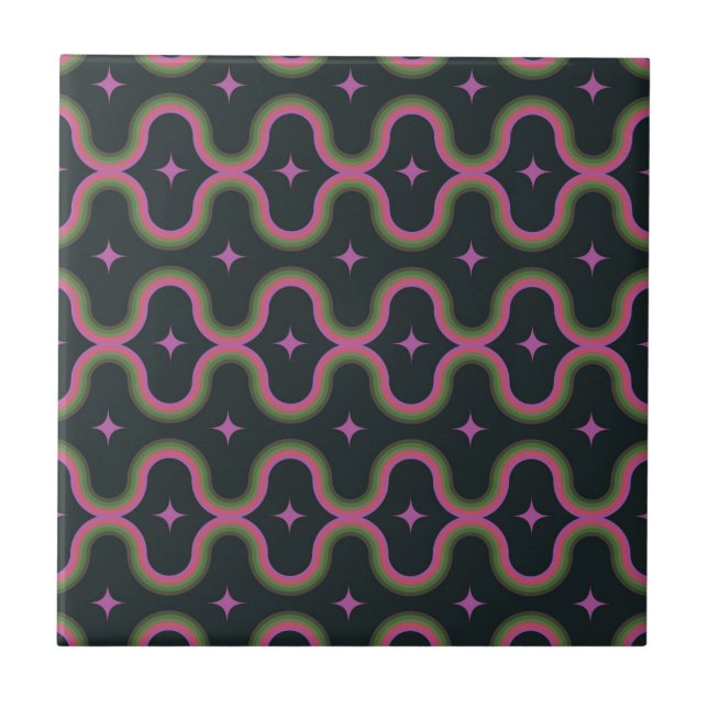 Retro Mid Century Modern Abstract Geometric Ceramic Tile (Front)