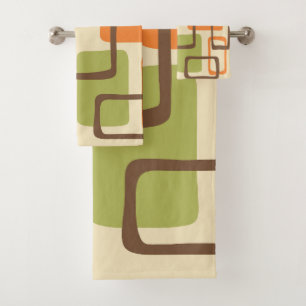 Retro Mid Century Modern Abstract Pattern Bath Towel Set