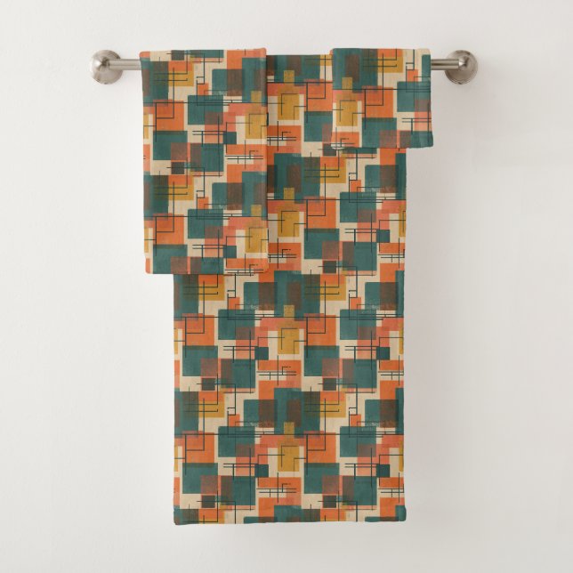 Retro Mid Century Modern Abstract Pattern  Bath Towel Set (Insitu)