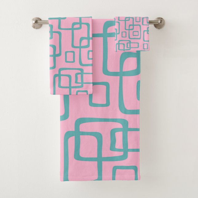 Retro Mid Century Modern Abstract Pattern Bath Towel Set (Insitu)