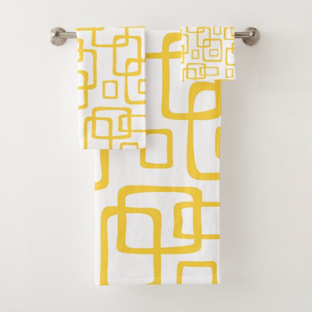 Retro Mid Century Modern Abstract Pattern Bath Towel Set (Insitu)