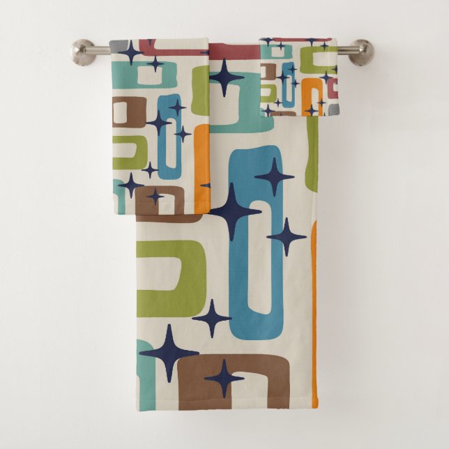 Retro Mid Century Modern Abstract Pattern Bath Towel Set (Insitu)