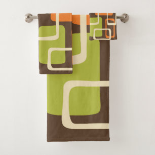 Retro Mid Century Modern Abstract Pattern Bath Towel Set