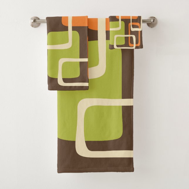 Retro Mid Century Modern Abstract Pattern Bath Towel Set (Insitu)