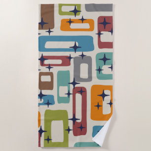 Retro Mid Century Modern Abstract Pattern Beach Towel
