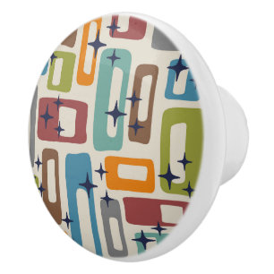 Retro Mid Century Modern Abstract Pattern Ceramic Knob