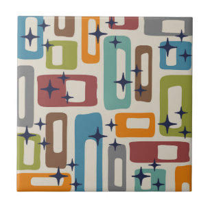 Retro Mid Century Modern Abstract Pattern Ceramic Tile