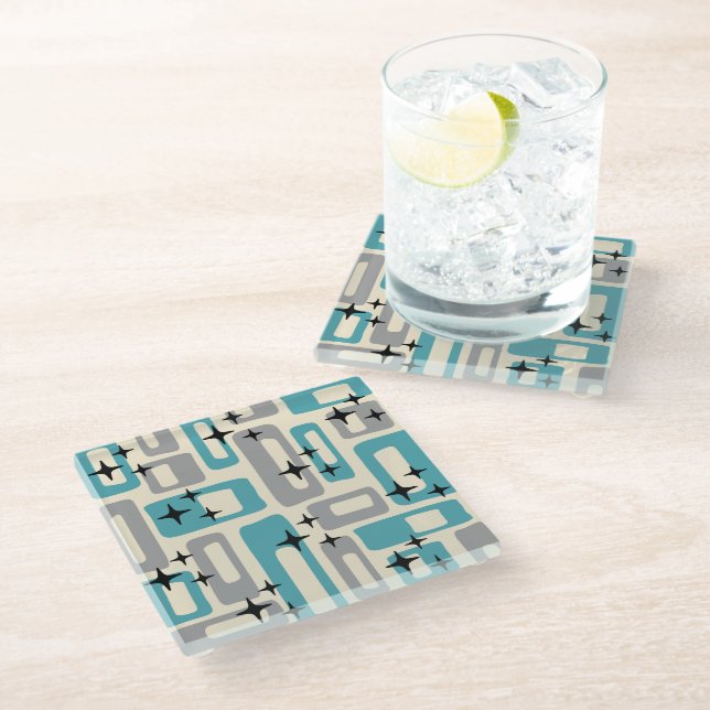 Retro Mid Century Modern Abstract Pattern Glass Coaster (Angled)