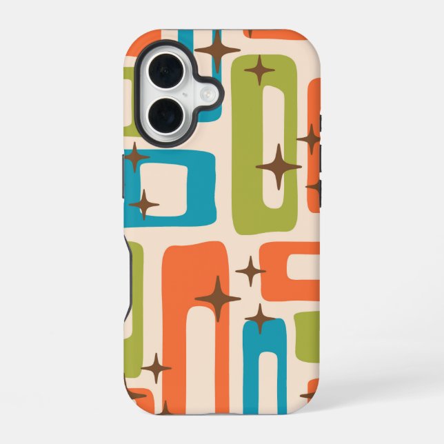 Retro Mid Century Modern Abstract Pattern iPhone 16 Case (Back)